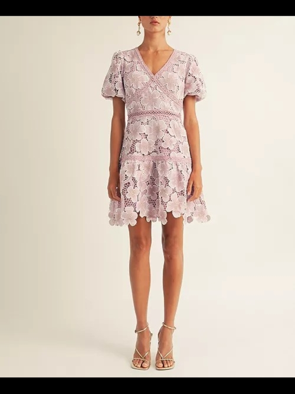 Pink Floral Lace V-Neck Midi Dress